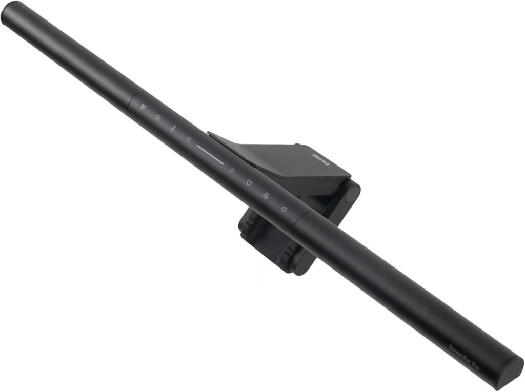 BenQ ScreenBar monitor light mounted on display providing glare-free desk lighting