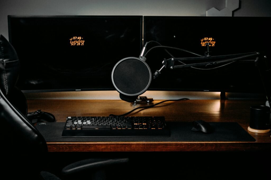 Modern desk setup for productivity and aesthetic workspace with clean design