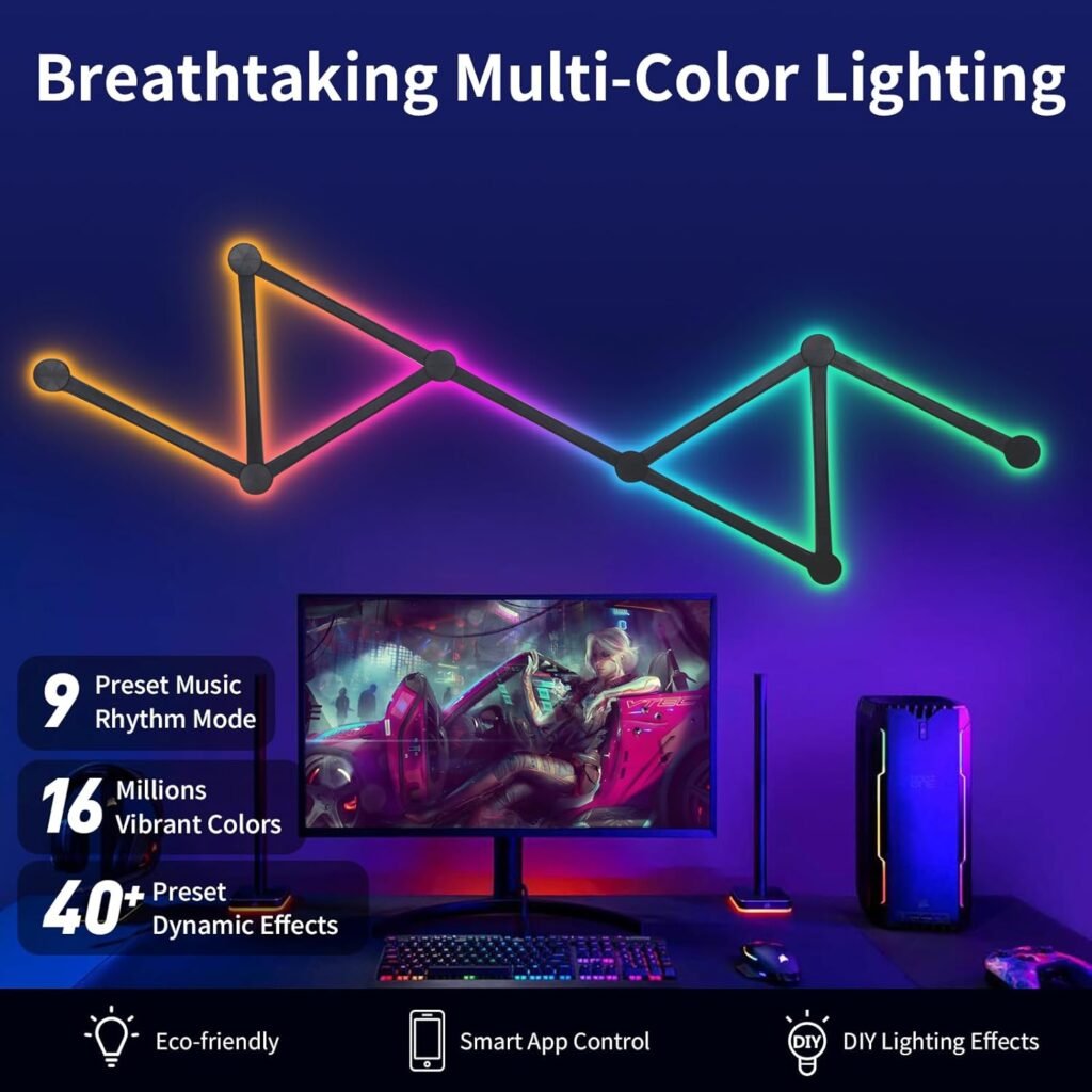 Nanoleaf Lines in modern gaming setup for long hours and immersive lighting